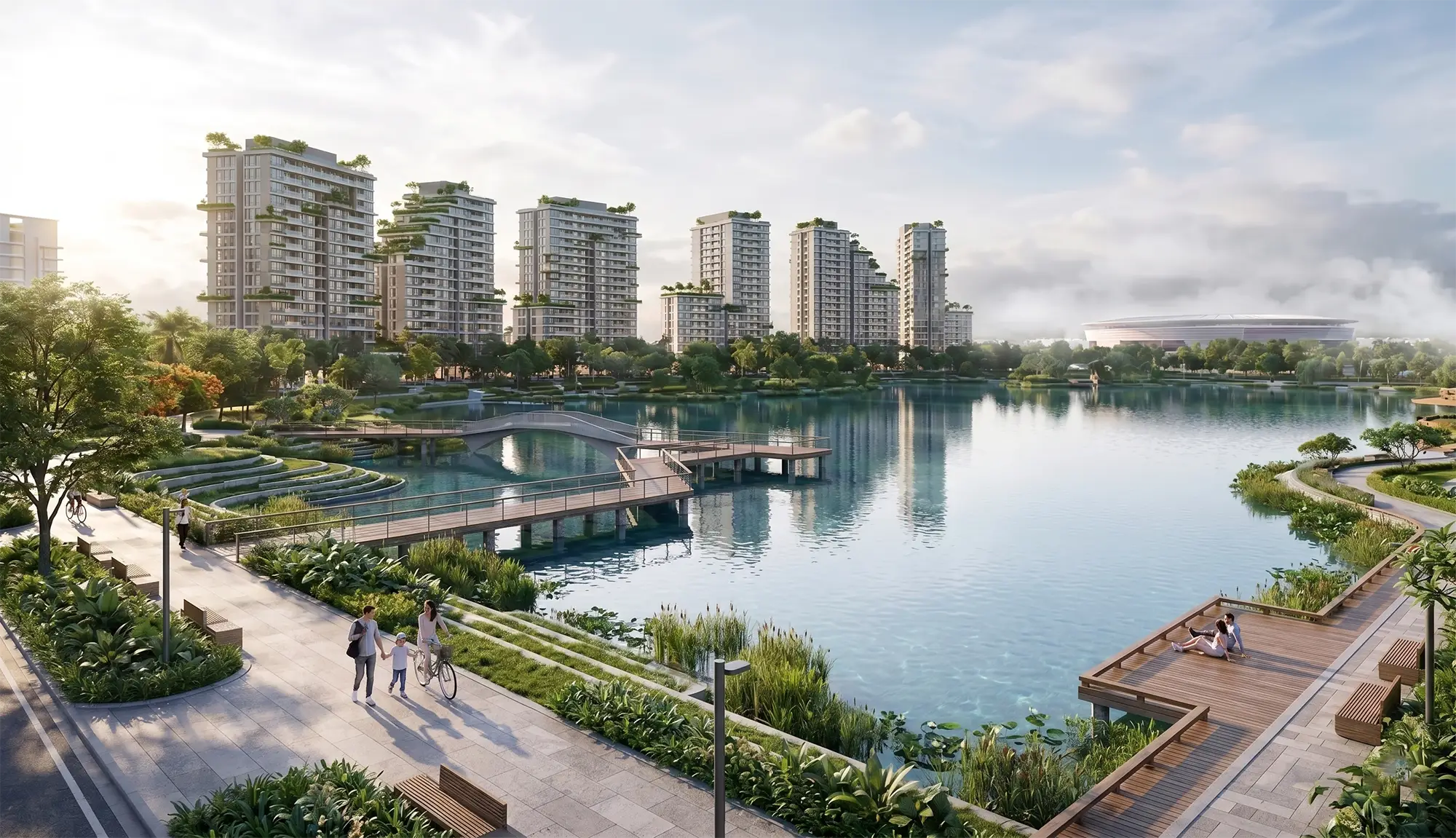  Hồ cảnh quan điều hòa trung tâm mang lại không khí trong lành và cảnh quan sinh thái thư thái tại Forestia Park