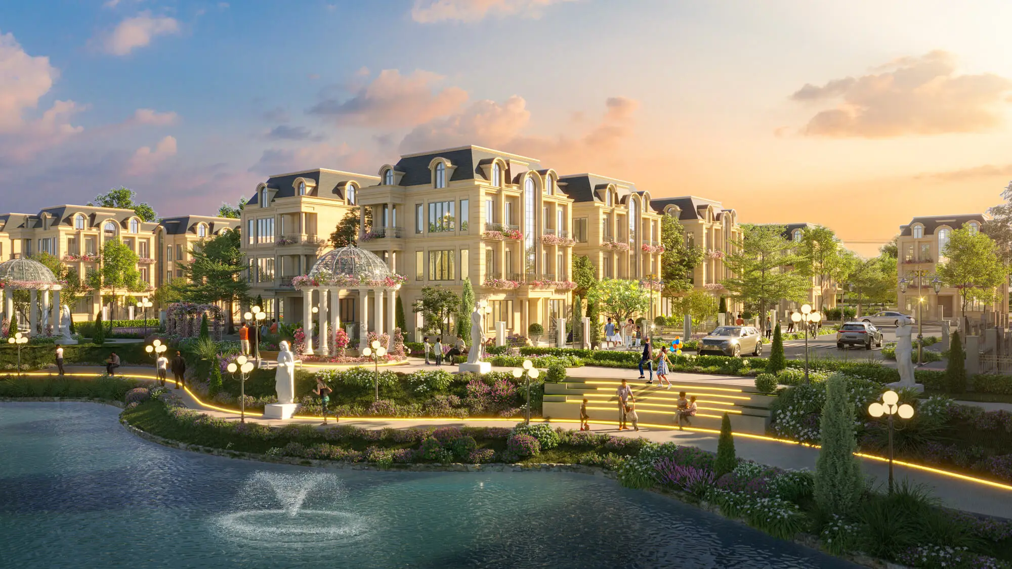 Phối cảnh biệt thự song lập Forestia Park Phố Nối kiến trúc tân cổ điển ven hồ cảnh quan