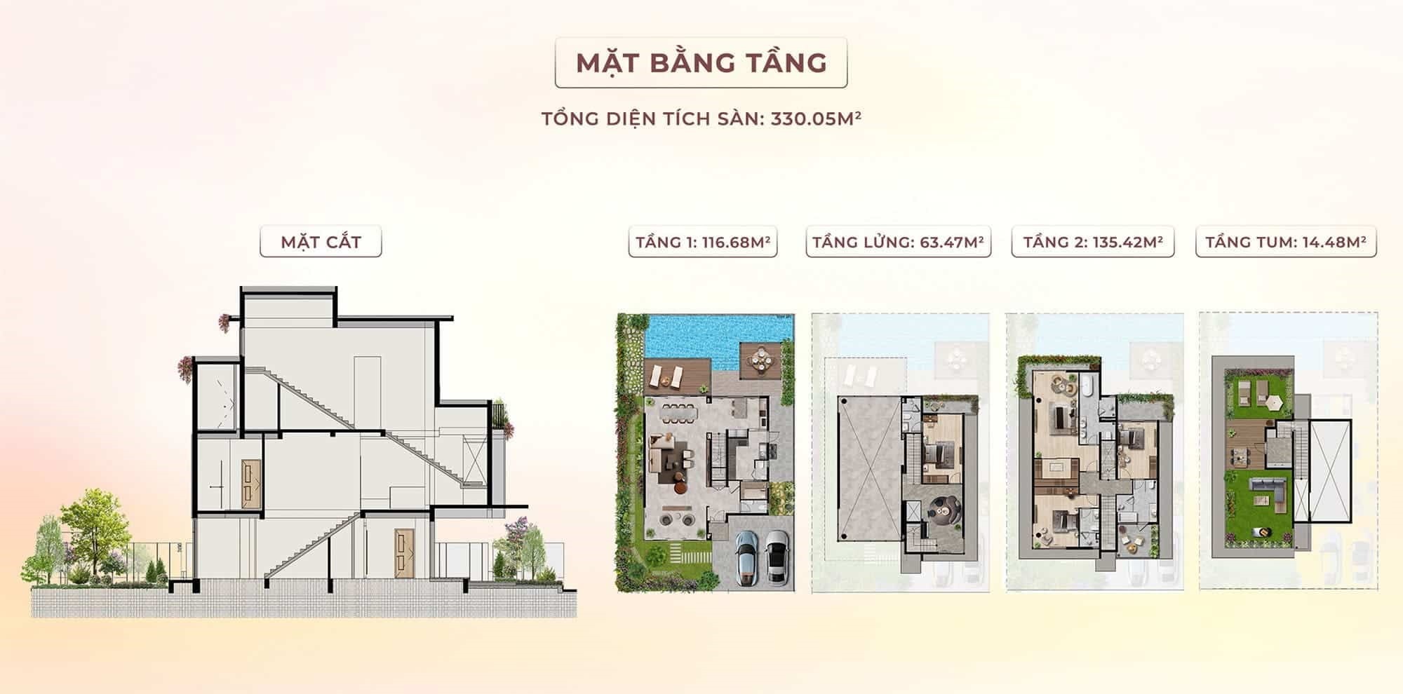 Mặt bằng tầng biệt thự đơn lập tại Forestia Park