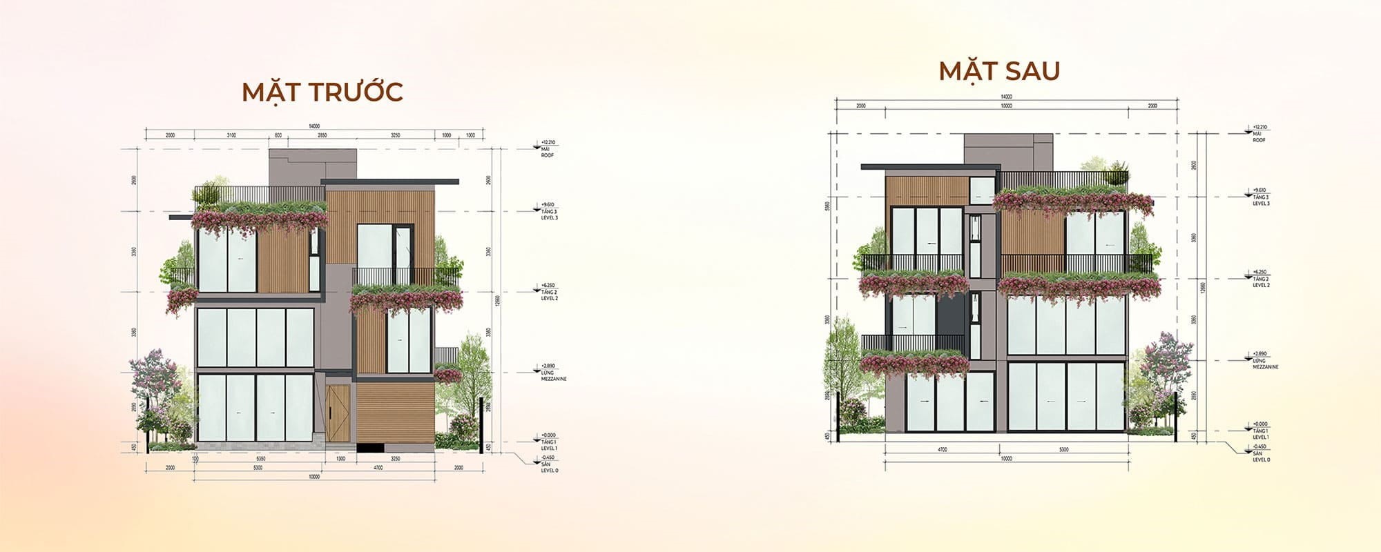 Mặt cắt đứng biệt thự đơn lập tại Forestia Park