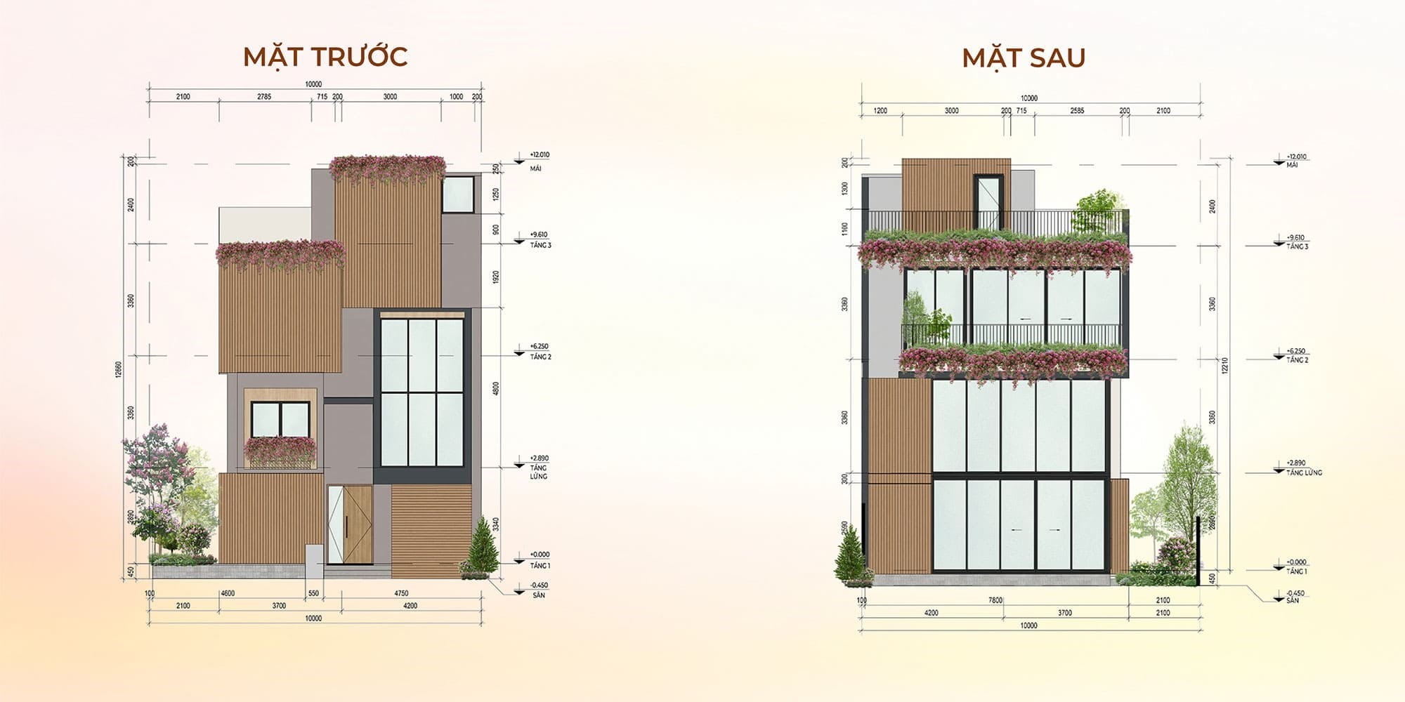 Mặt cắt đứng tại biệt thự song lập Forestia Park